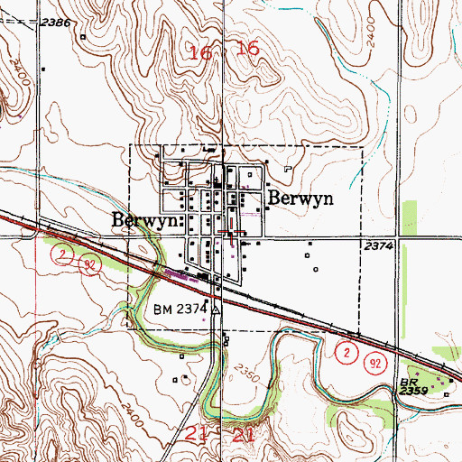 Topographic Map of Berwyn Post Office, NE