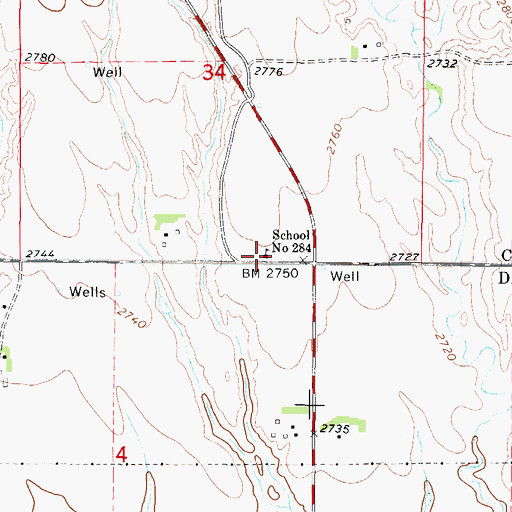 Topographic Map of County Line Public School, NE