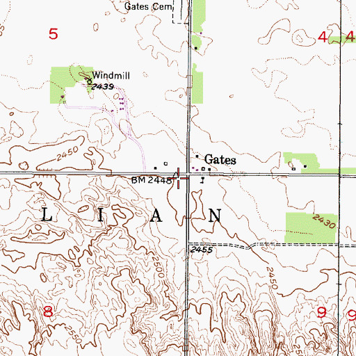 Topographic Map of Gates Public School, NE