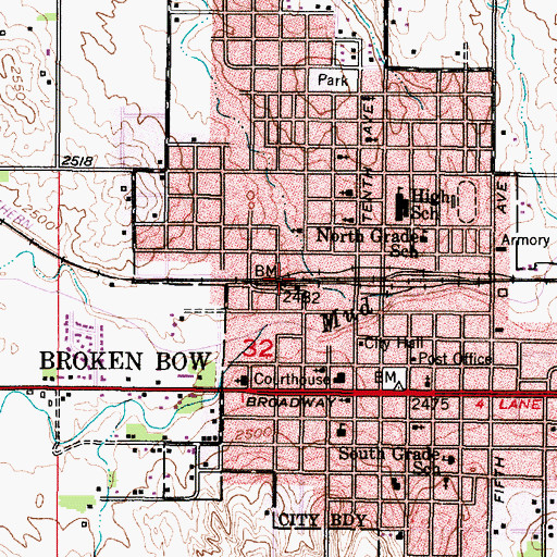 Topographic Map of Broken Bow, NE