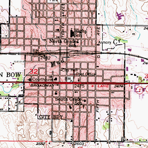 Topographic Map of Broken Bow Post Office, NE