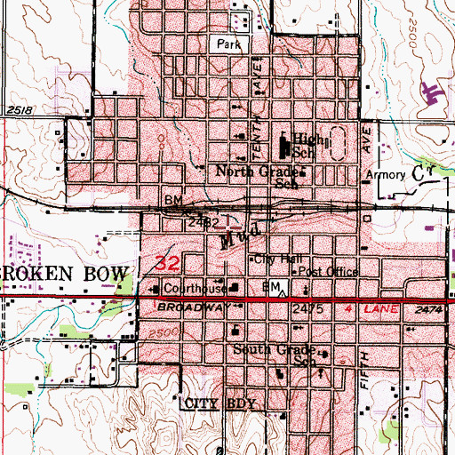Topographic Map of Broken Bow Fire Department Station 1, NE