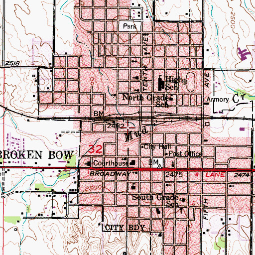 Topographic Map of Broken Bow Police Department, NE