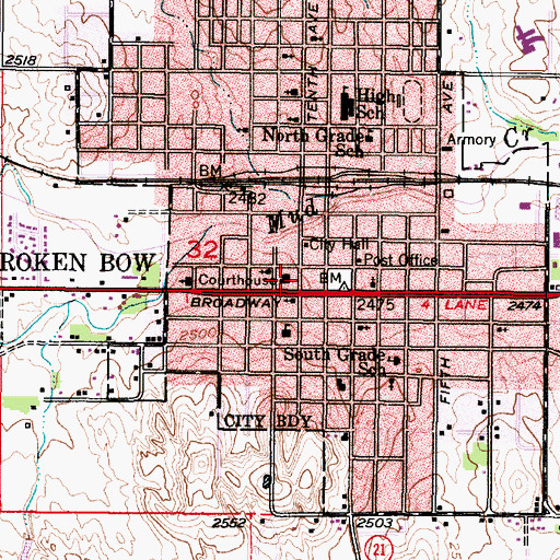 Topographic Map of Custer County Courthouse, NE
