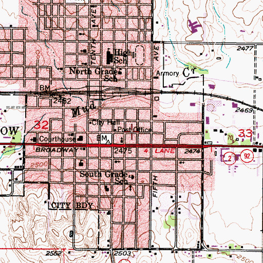 Topographic Map of Broken Bow Public Library, NE