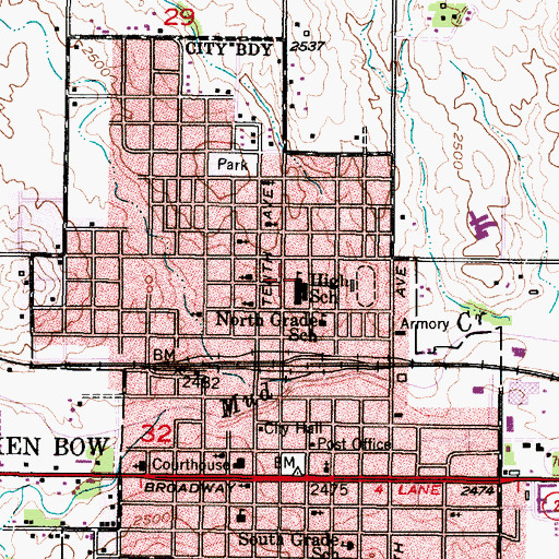 Topographic Map of Broken Bow Middle School, NE