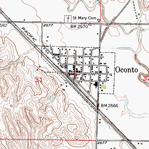 Topographic Map of Oconto Post Office, NE