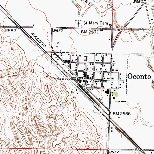 Topographic Map of Oconto Volunteer Fire Department, NE