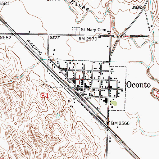 Topographic Map of Oconto Library, NE