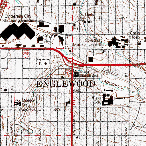 Topographic Map of Flood Middle School, CO
