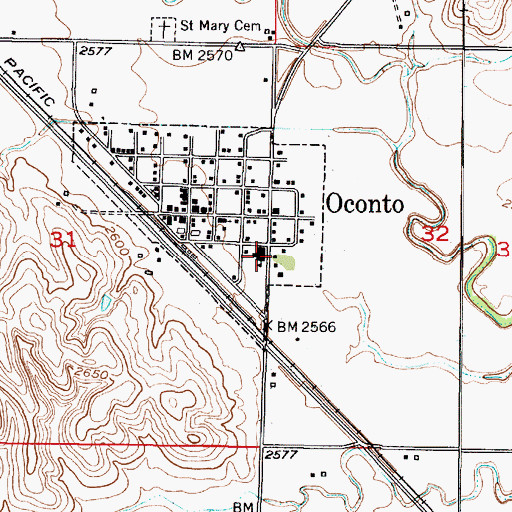 Topographic Map of Oconto Public School, NE
