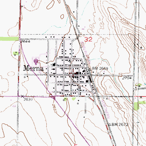 Topographic Map of Merna Post Office, NE