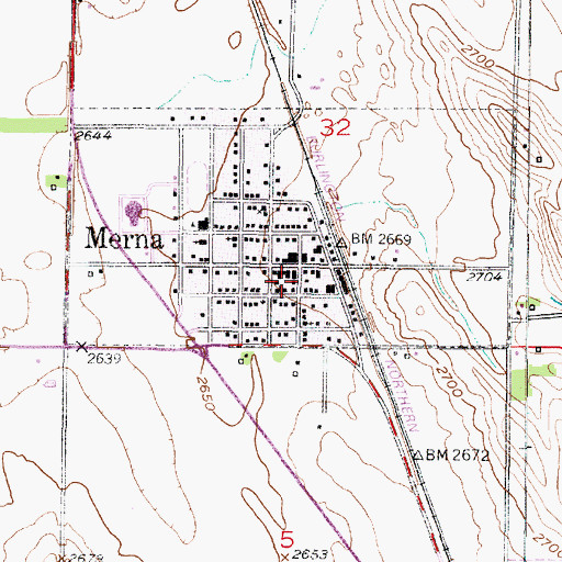 Topographic Map of Merna Volunteer Fire Department, NE