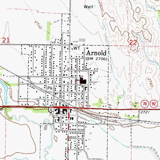 Topographic Map of Arnold Public Schools, NE