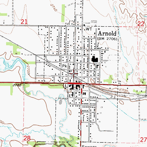 Topographic Map of Arnold Public Library, NE