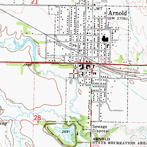 Topographic Map of Arnold Volunteer Fire Department, NE
