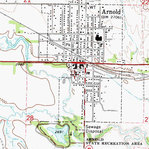 Topographic Map of Arnold Post Office, NE