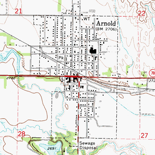 Topographic Map of Arnold 9 Hole Golf Course, NE