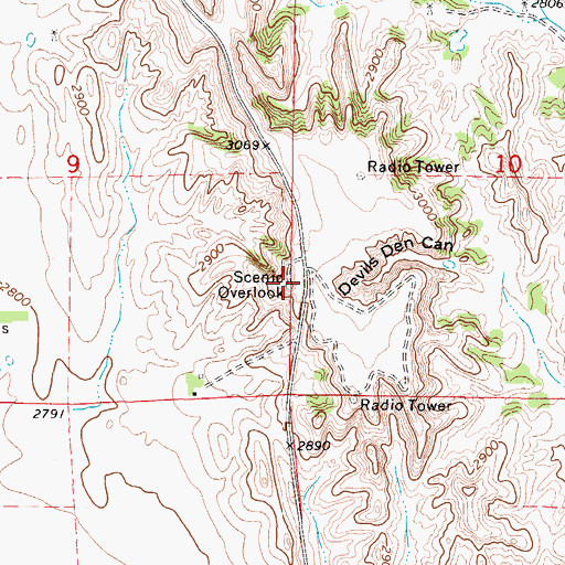 Topographic Map of Devils Den Lookout, NE