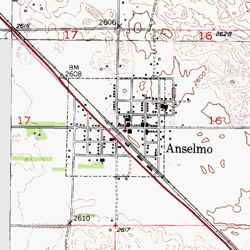 Topographic Map of Anselmo Post Office, NE