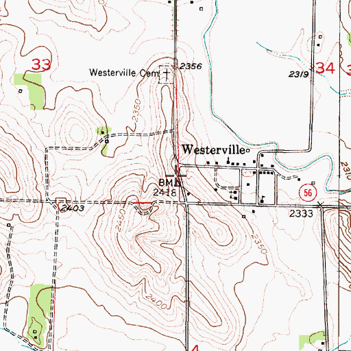 Topographic Map of Westerville Historical Marker, NE
