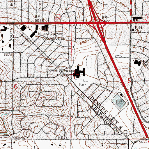 Topographic Map of Thomas Jefferson High School, CO