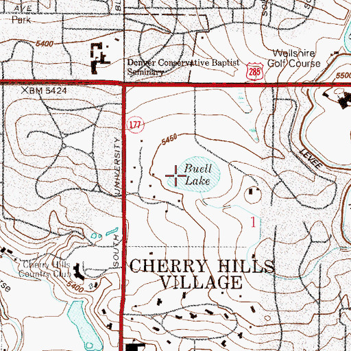 Topographic Map of Buell Lake, CO