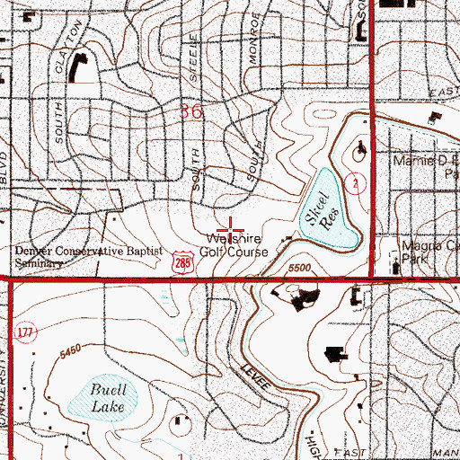 Topographic Map of Wellshire Municipal Golf Course, CO