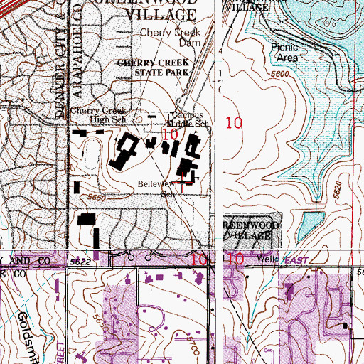 Topographic Map of Belleview Elementary School, CO