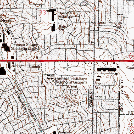 Topographic Map of Olinger Hampden Memorial Gardens Cemetery, CO