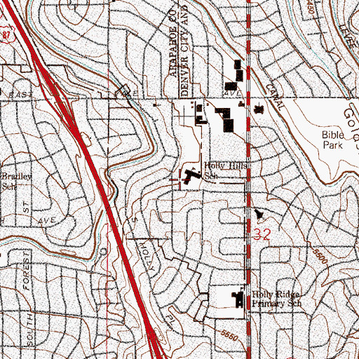 Topographic Map of Holly Hills Elementary School, CO