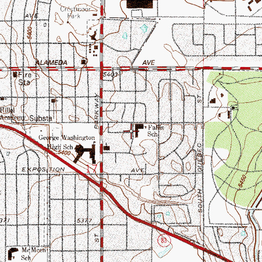 Topographic Map of Denver Green School, CO