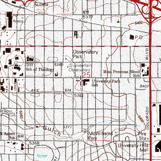 Topographic Map of University Park Elementary School, CO