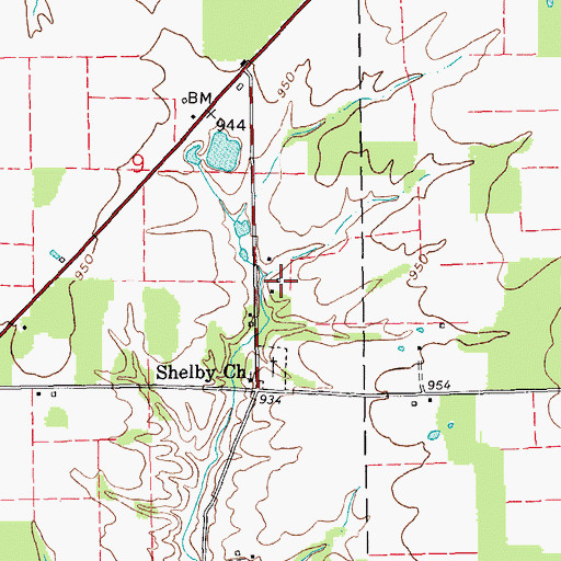 Topographic Map of Shelby Church Cemetery, IN