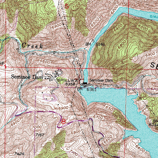 Topographic Map of Seminoe Dam Site, WY