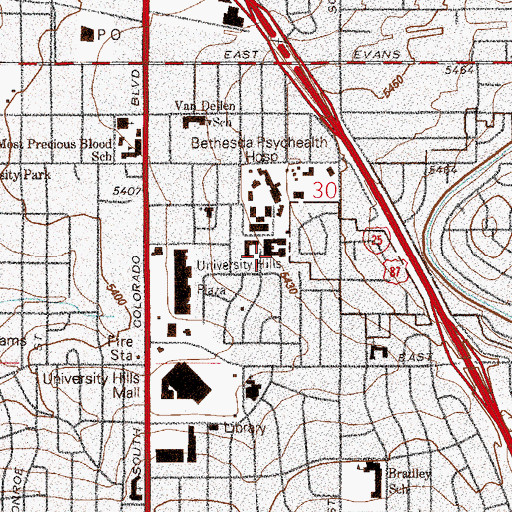 Topographic Map of Bethesda PsycHealth Hospital (historical), CO