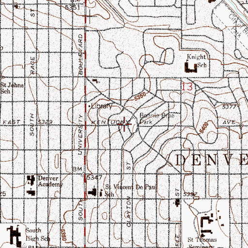 Topographic Map of Bonnie Brae Park, CO