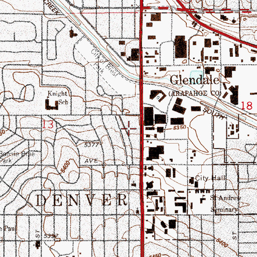 Topographic Map of Belcaro Shopping Center, CO
