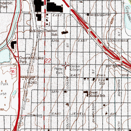 Topographic Map of Denver Public Library Decker Branch, CO