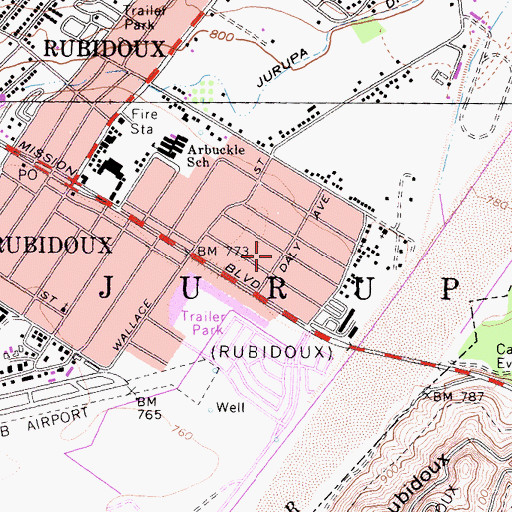 Topographic Map of Bright Star Missionary Baptist Church, CA