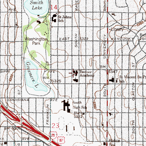 Topographic Map of Washington Park School (historical), CO