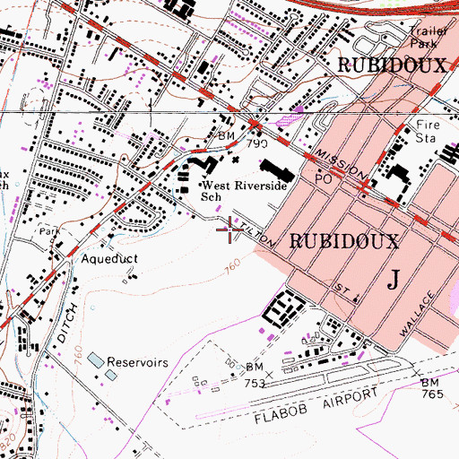 Topographic Map of Louis Rubidoux Branch Riverside City and County Public Library, CA