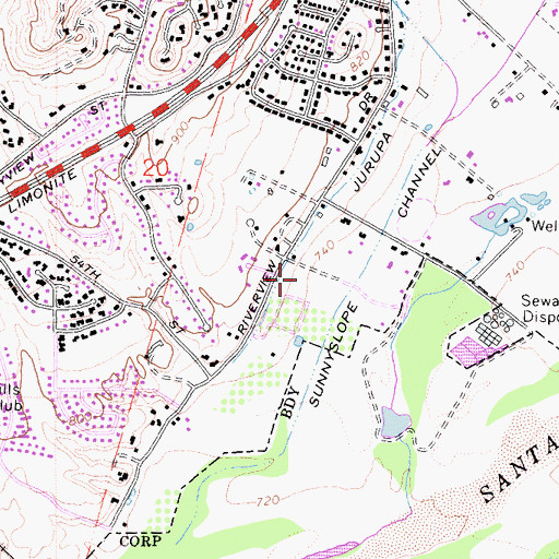 Topographic Map of Louis Rubidoux Nature Center, CA