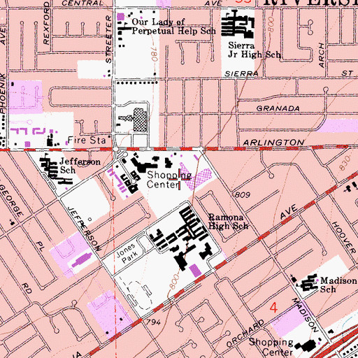 Topographic Map of Madington Square Shopping Center, CA