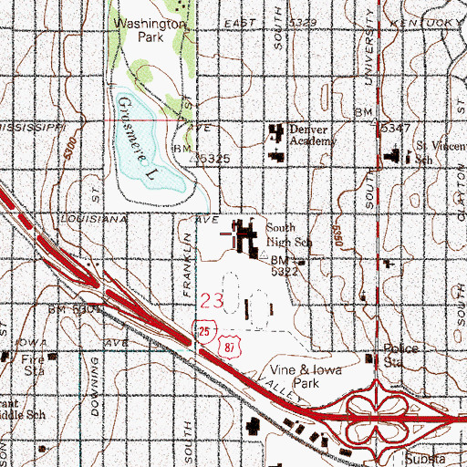 Topographic Map of South High School, CO