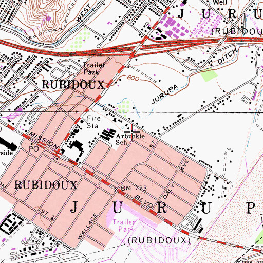 Topographic Map of Mount Calvary Missionary Baptist Church, CA