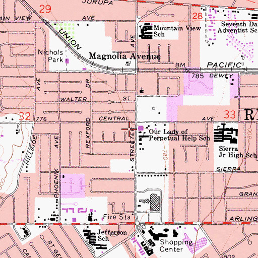 Topographic Map of Our Lady of Perpetual Help Church, CA
