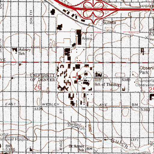 Topographic Map of University of Denver, CO