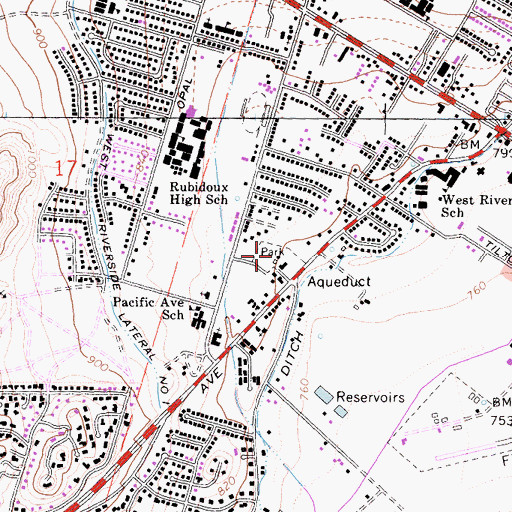 Topographic Map of West Riverside Memorial Park, CA