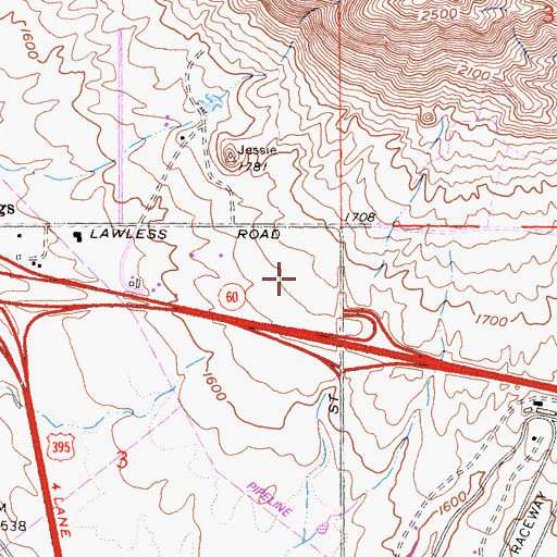 Topographic Map of Canyon Springs Plaza Shopping Center, CA